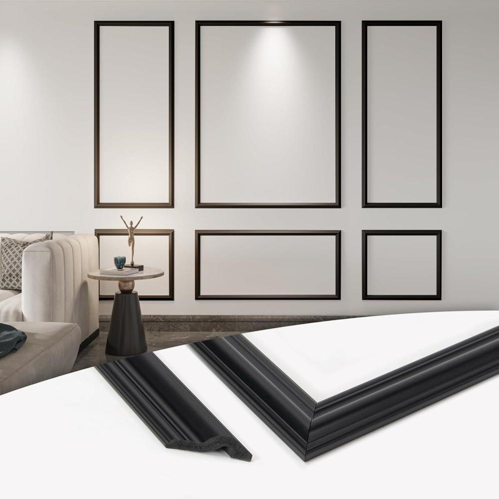imageArt3d PreCut Wall Molding Set of 6 pcs ReadytoAssemble Wainscoting Panels for Interior Wall Dcor Living Room Bedroom Accent Wall  Installed with Glue 3 Top 3 BottomBlack Style 2