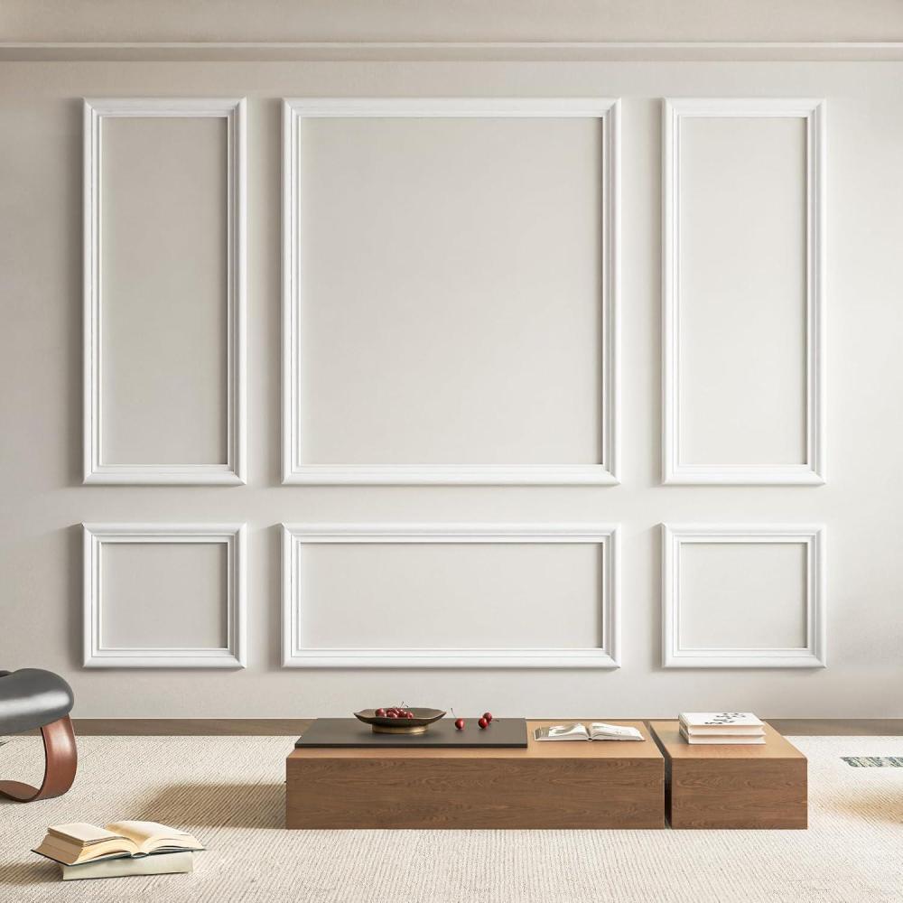 imageArt3d PreCut Wall Molding Set of 6 pcs ReadytoAssemble Wainscoting Panels for Interior Wall Dcor Living Room Bedroom Accent Wall  Installed with Glue 3 Top 3 BottomWhite Style 2