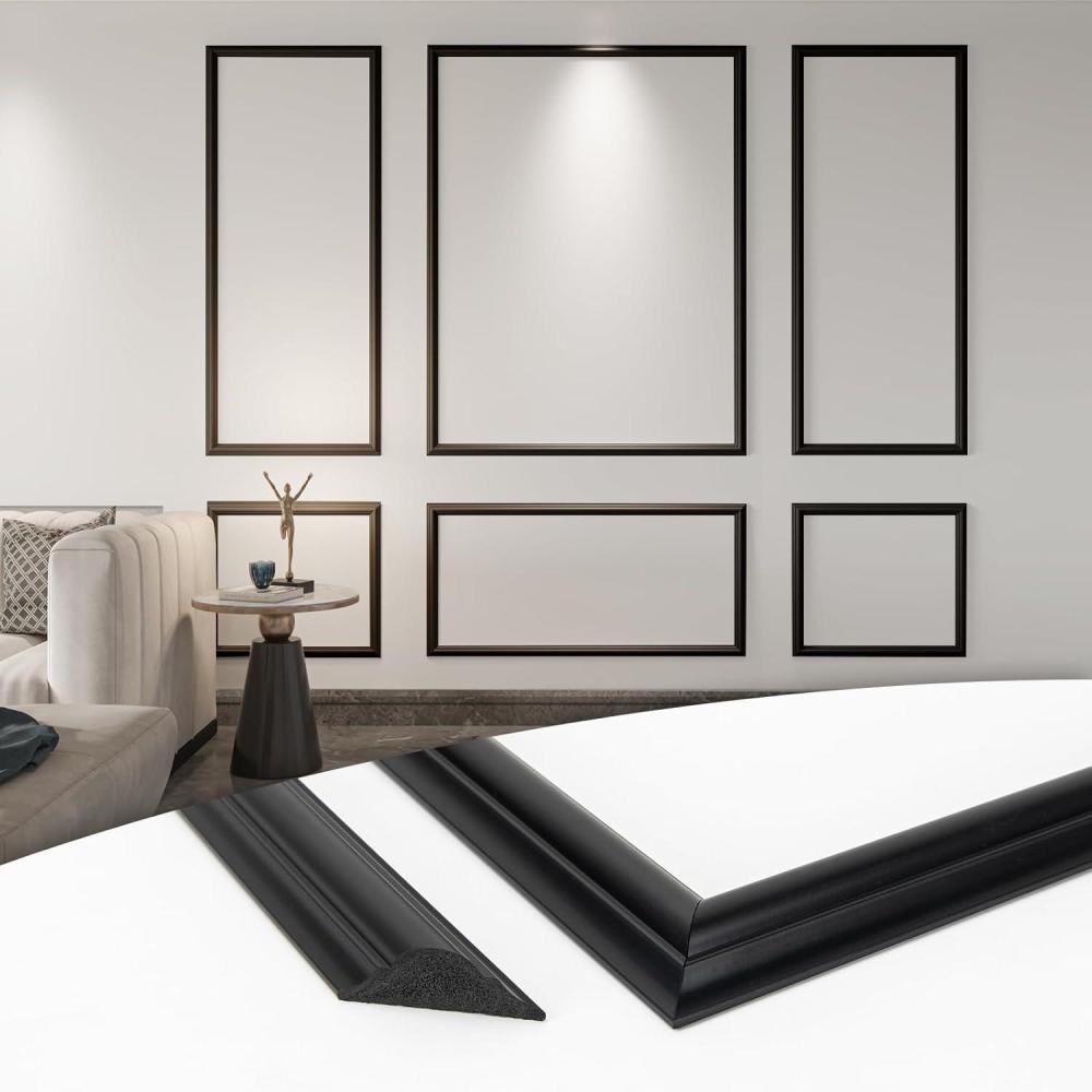 imageArt3d PreCut Wall Molding Set of 6 pcs ReadytoAssemble Wainscoting Panels for Interior Wall Dcor Living Room Bedroom Accent Wall  Installed with Glue 3 Top 3 BottomBlack Style 1