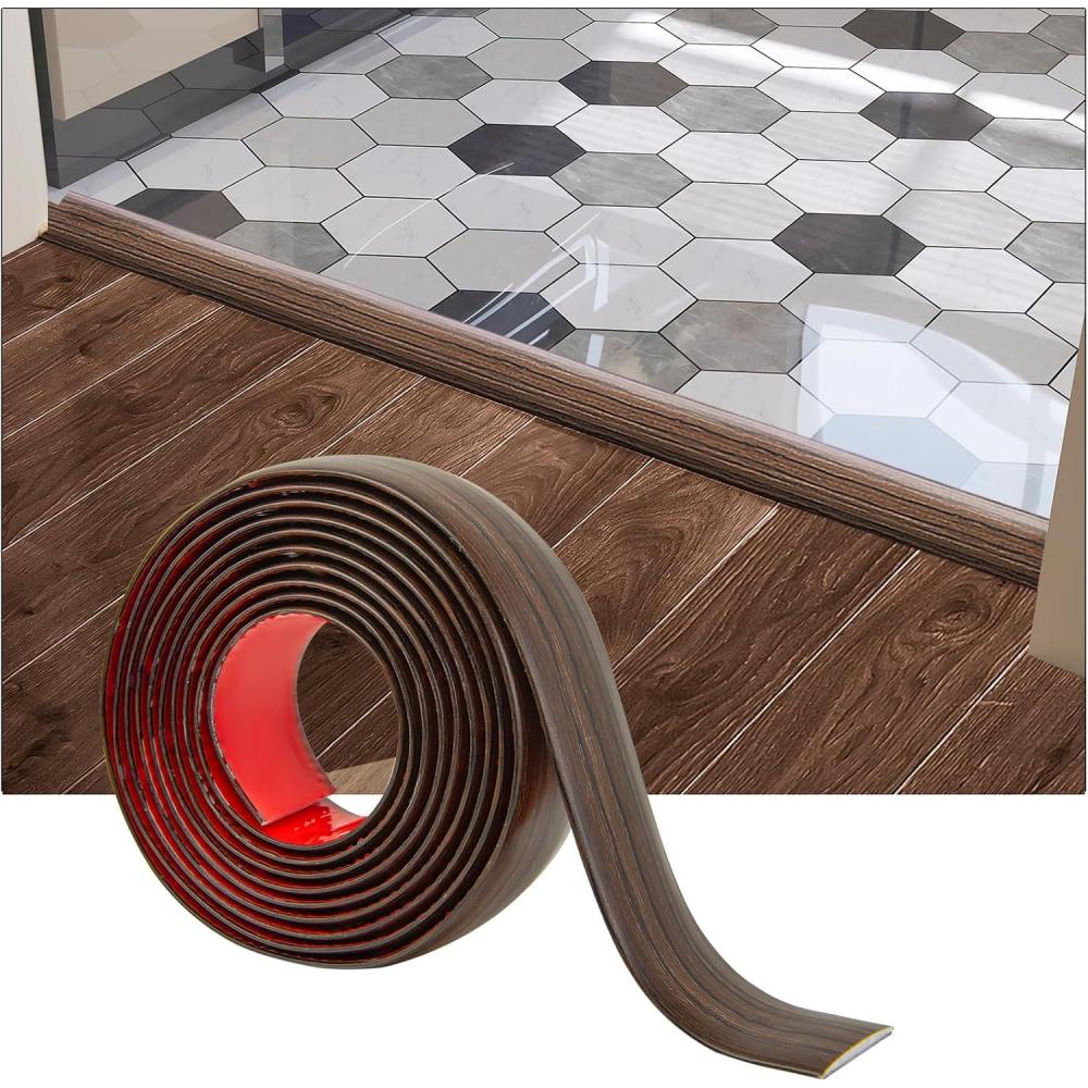 imageArt3d Self Adhesive Vinyl Floor Transition Strip Laminate Floor Strip Floor Flat Divider Strip for Joining Floor Gaps Carpet Threshold Transition Floor Tiles 10 FT 157in WhiteWashedBrown