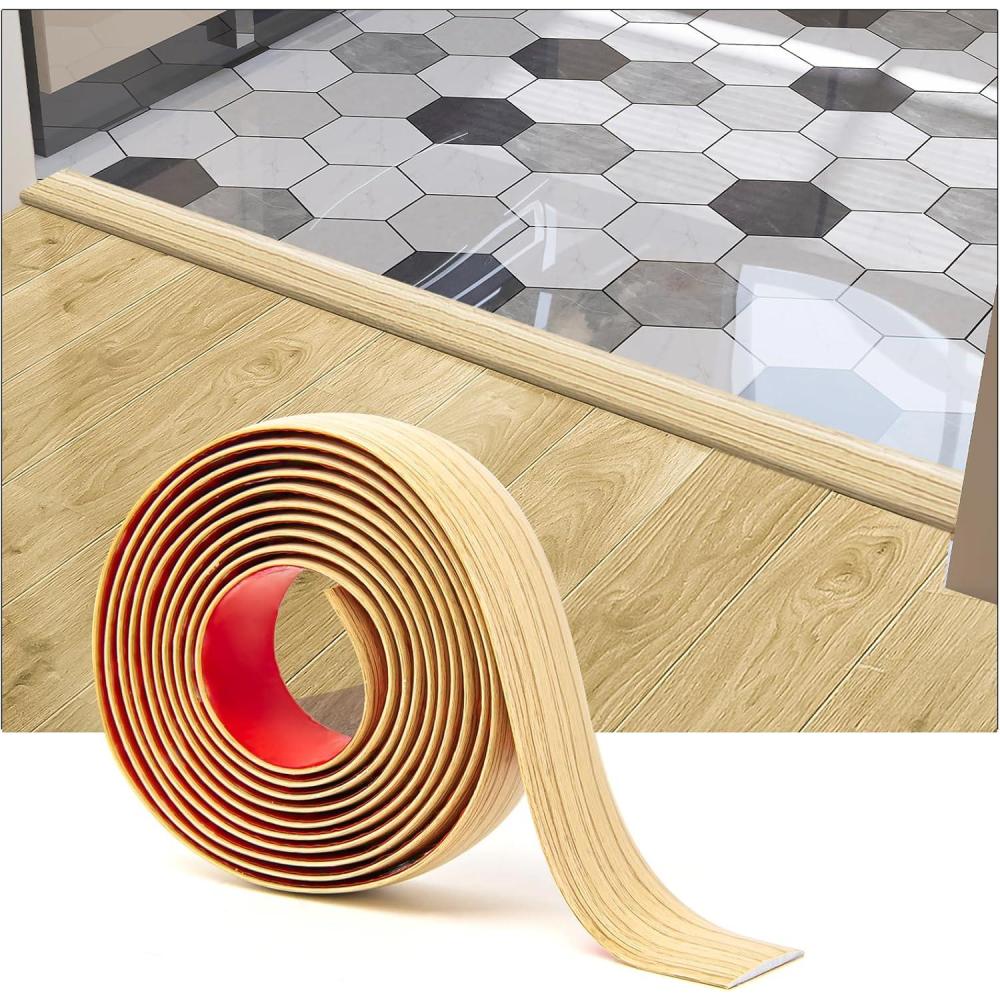 imageArt3d Self Adhesive Vinyl Floor Transition Strip Laminate Floor Strip Floor Flat Divider Strip for Joining Floor Gaps Carpet Threshold Transition Floor Tiles 10 FT 157in WhiteWashedAspen Yellow