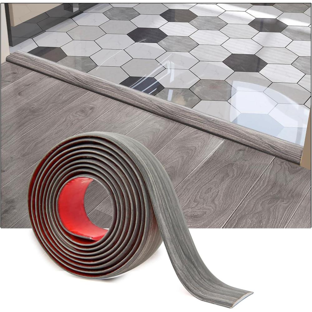 imageArt3d Self Adhesive Vinyl Floor Transition Strip Laminate Floor Strip Floor Flat Divider Strip for Joining Floor Gaps Carpet Threshold Transition Floor Tiles 10 FT 157in WhiteWashedGray