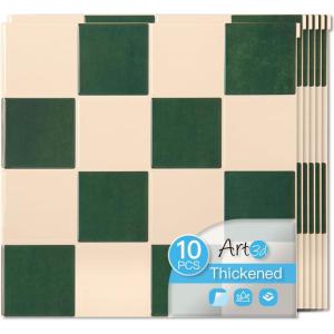 imageArt3d 10Pack HeavyDuty Peel and Stick Backsplash 12x12 Inch SelfAdhesive Wall Tile Stick on Kitchen Countertop Beige and WhiteDarkgreen and Warm White