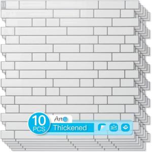 imageArt3d 10Sheet HeavyDuty Peel and Stick Backsplash Waterproof Wall Tiles Stick on Kitchen Backsplash Living Space Beige ampamp WhiteWhite with Gray Grout