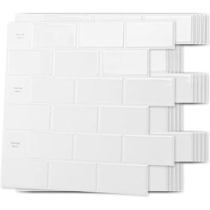 imageArt3d 10Sheet Peel and Stick Backsplash Tile for Kitchen Textured SelfAdhesive Subway Wall Tile for Kitchen Bathroom Laundry Room Enhanced Backing Adhesion ampamp Thicker Design  12quotx12quot White