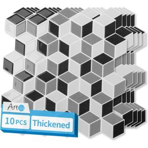 imageArt3d 10Sheet Peel and Stick Backsplash Tiles 12x12 Inch SelfAdhesive 3D Wall Tiles for Kitchen Bathroom Countertop  Thickened Waterproof Design Light BrownWhiteBlack