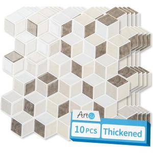 imageArt3d 10Sheet Peel and Stick Backsplash Tiles 12x12 Inch SelfAdhesive 3D Wall Tiles for Kitchen Bathroom Countertop  Thickened Waterproof Design Light BrownLight Brown