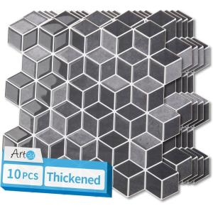 imageArt3d 10Sheet Peel and Stick Backsplash Tiles 12x12 Inch SelfAdhesive 3D Wall Tiles for Kitchen Bathroom Countertop  Thickened Waterproof Design Light BrownGraphite Gray