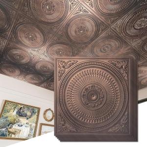 imageArt3d 12Pack Drop Ceiling Tiles 2x2 FT Decorative Easy Install PVC Ceiling Panels for Interior Kitchen Bathroom Basement 24x24 Inch WhiteAntique Copper