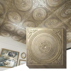 imageArt3d 12Pack Drop Ceiling Tiles 2x2 FT Decorative Easy Install PVC Ceiling Panels for Interior Kitchen Bathroom Basement 24x24 Inch WhiteAntique Gold