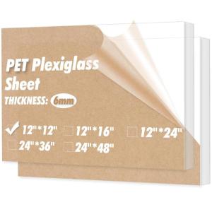 imageArt3d 2 Pack 18quot Thick Plexiglass Sheets  36quot x 24quot PET Clear Acrylic Sheets for Art Design Craft Projects Signs DIY in Home Wedding Festival Party Office and More12 x 12  6mm Thick