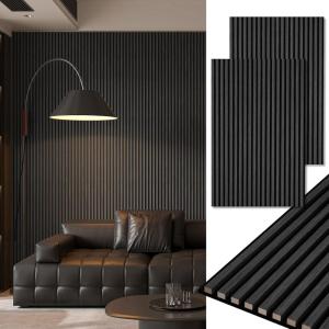 imageArt3d 2Pack 48quot x 24quot Acoustic Wood Panels for Wall Soundproof Wood Slat Panel for Wall and Ceiling 3D Fluted Sound Absorbing Paneling for Interior Wall Decor Living Room Bedroom  BlackwoodBlackwood