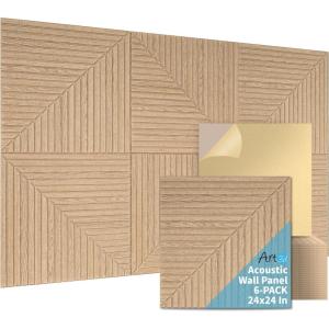 imageArt3d 6Pack SelfAdhesive Acoustic Wall Panels for Home Dcor 24 x 24 Inch Soundproofing Panels for Office Studio Bedroom  High Noise Absorption Polyester Fiber CamelWood Grain Airbrush