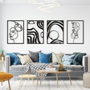 imageArt3d Black Metal Wall art 4 Pieces Wall Decor for Living Room Bedroom Hallway Hotel Natural Mountain Pattern Wall Art Style Line Art Wall DcorBlack