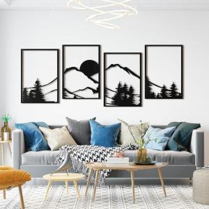 imageArt3d Black Metal Wall art 4 Pieces Wall Decor for Living Room Bedroom Hallway Hotel Natural Mountain Pattern Wall Art Style Line Art Wall DcorBlackMountain