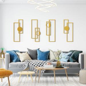 imageArt3d Black Metal Wall art 4 Pieces Wall Decor for Living Room Bedroom Hallway Hotel Natural Mountain Pattern Wall Art Style Line Art Wall DcorGoldMinimalist