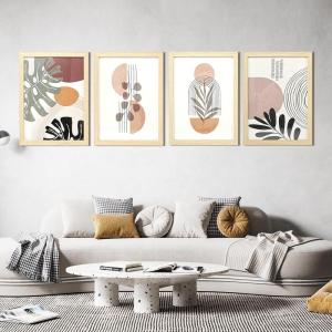 imageArt3d Framed Wall Art Set of 4 for Wooded Aesthetic Wall Decor for Living room Kitchen Hallway Bedroom Green Plant Picture Frame Neutral Botanical Wall PrintsBeige
