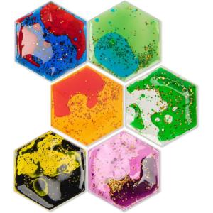 imageArt3d Hexagon Sensory Fidget Liquid Motion Tiles for Kids Toddler Teens  Interactive Soft Gel Liquid Play Mats for Home Schools Playrooms MultiPack of 3 TilesMulticoloured  Style 5