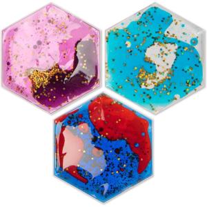 imageArt3d Hexagon Sensory Fidget Liquid Motion Tiles for Kids Toddler Teens  Interactive Soft Gel Liquid Play Mats for Home Schools Playrooms MultiPack of 3 TilesMulticoloured  Style 4