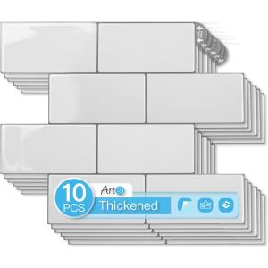 imageArt3d Peel and Stick Backsplash 10Pack Thickened Stick on Subway Tiles Faux Ceramic Tiles for Kitchen Bathroom White with Black GroutWarm White With Gray Grout
