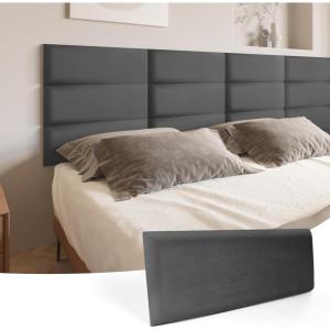 imageArt3d Peel and Stick Headboard for King Full and Queen in Velvet Smoky Gray Pack of 12 Panels Sized 984quot x 2362quot Soundproof Wall Panels 3D Upholstered Wall PanelVelvet Smoky Gray