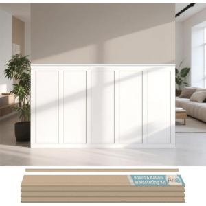 imageArt3d Premade Board and Batten Paintable Wainscoting Kit MDF Accent Wall Panel for Kitchen Bedroom Living Room Home Decor Covers 189 x 54 in Molding Trim Slat with Edge StripLog Color