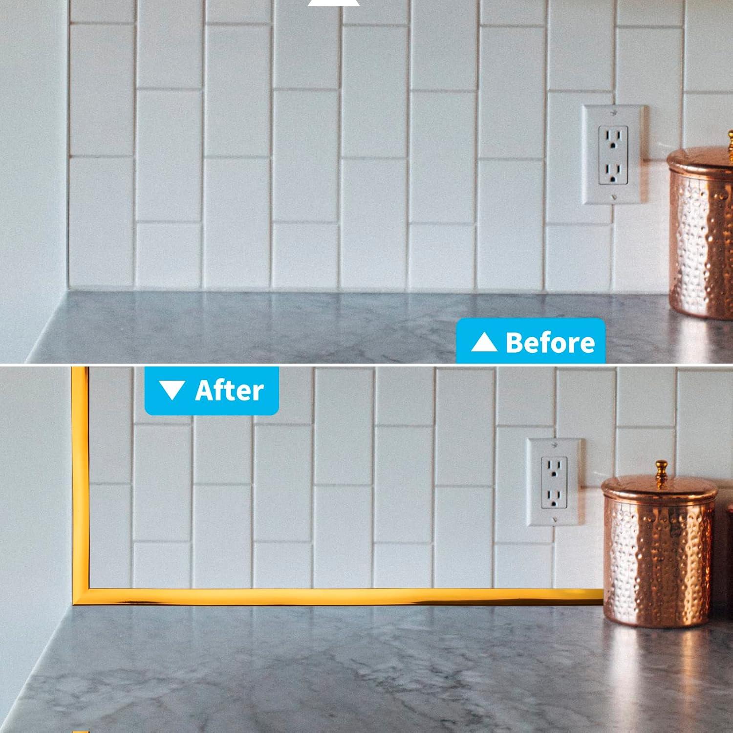 imageArt3d 10 Ft Peel and Stick Flexible Vinyl Molding Trim for Wall Tile Edges Kitchen backsplash Mirrior Frame in Rose GoldRose Gold