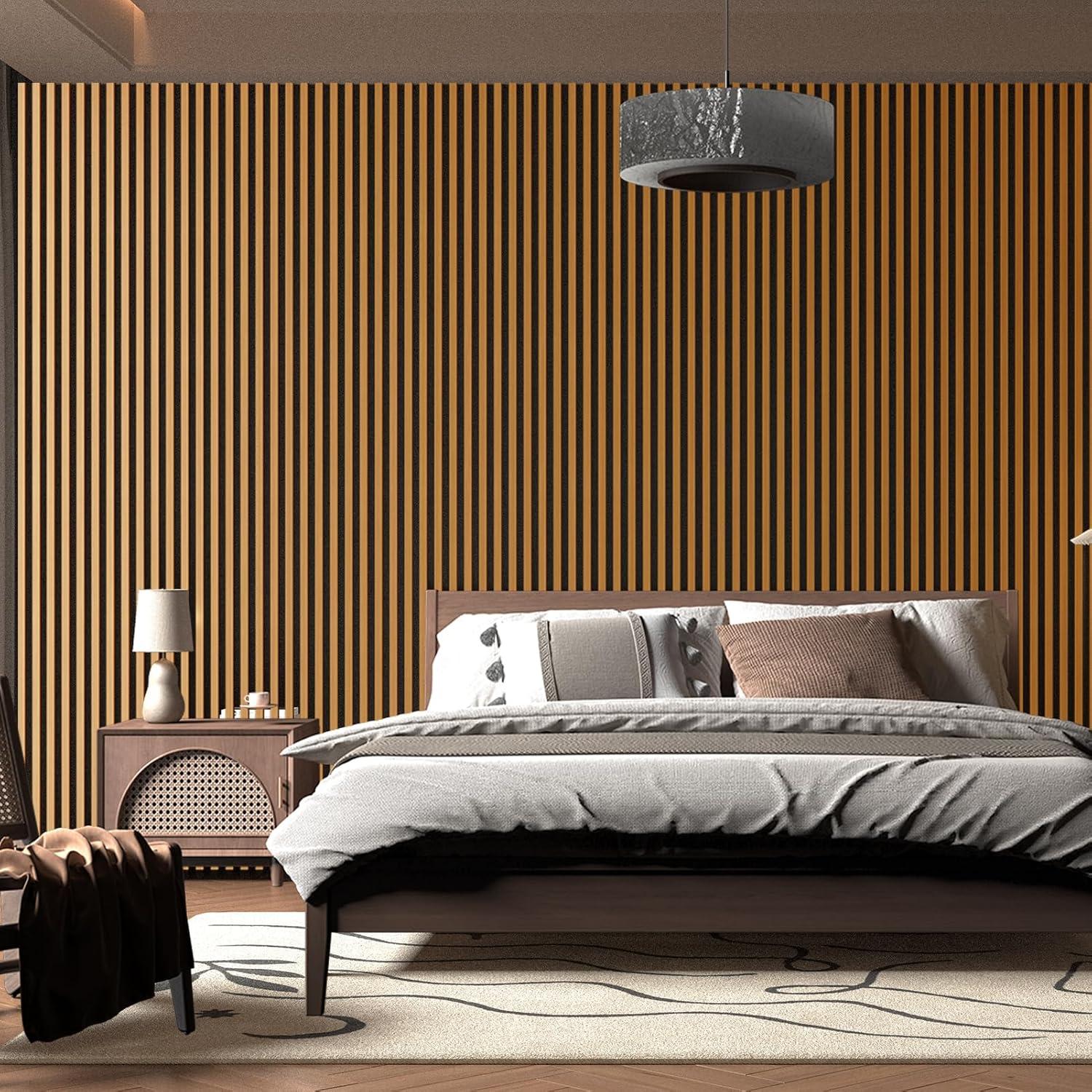 imageArt3d 4Pack 945 x 79 inch Acoustic Wood Slat Wall Panels for Interior Decor 3D Fluted Sound Absorbing Wood Paneling for Accent Wall Ceiling Kitchen Living Room Bedroom Office Warm TeakTeak
