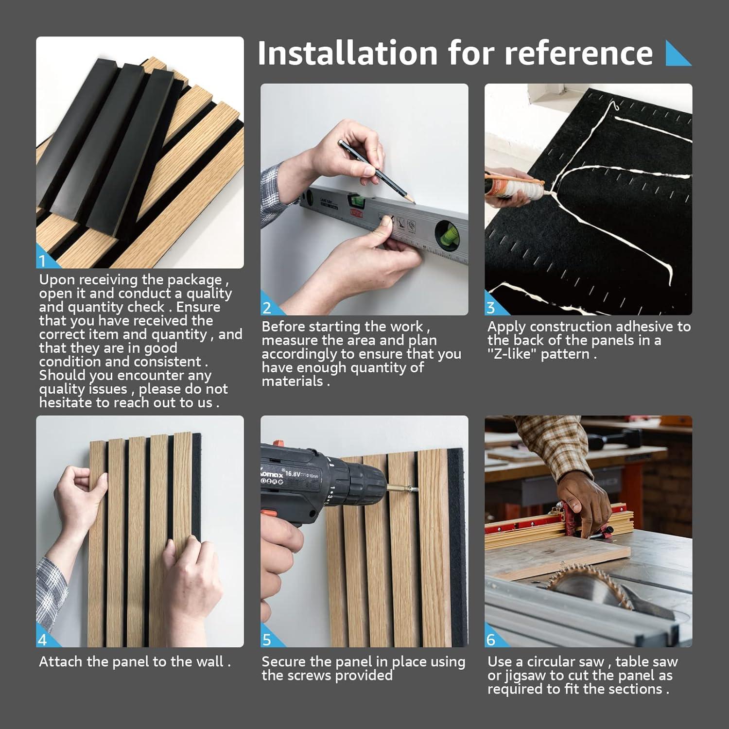 imageArt3d 4Pack 945 x 79 inch Acoustic Wood Slat Wall Panels for Interior Decor 3D Fluted Sound Absorbing Wood Paneling for Accent Wall Ceiling Kitchen Living Room Bedroom Office Warm TeakMatte Black