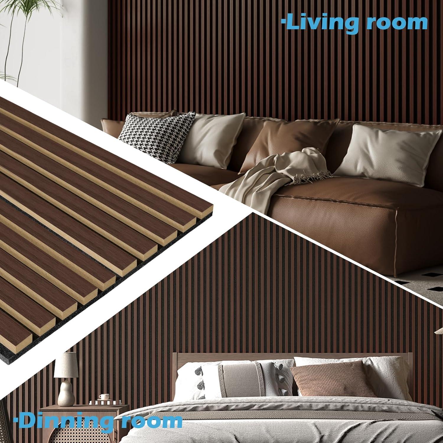 imageArt3d 4Pack 945 x 79 inch Acoustic Wood Slat Wall Panels for Interior Decor 3D Fluted Sound Absorbing Wood Paneling for Accent Wall Ceiling Kitchen Living Room Bedroom Office Warm TeakDark Walnut