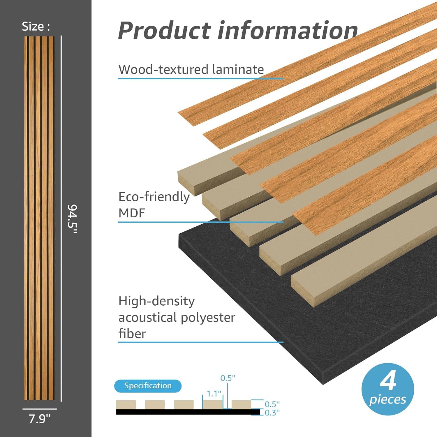imageArt3d 4Pack 945 x 79 inch Acoustic Wood Slat Wall Panels for Interior Decor 3D Fluted Sound Absorbing Wood Paneling for Accent Wall Ceiling Kitchen Living Room Bedroom Office Warm TeakWarm Teak