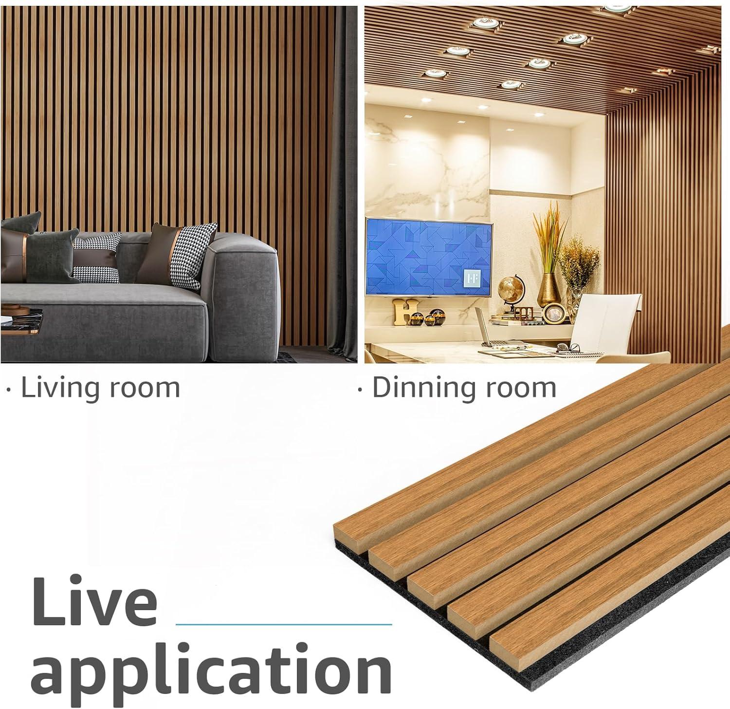 imageArt3d 4Pack 945 x 79 inch Acoustic Wood Slat Wall Panels for Interior Decor 3D Fluted Sound Absorbing Wood Paneling for Accent Wall Ceiling Kitchen Living Room Bedroom Office Warm TeakWarm Teak