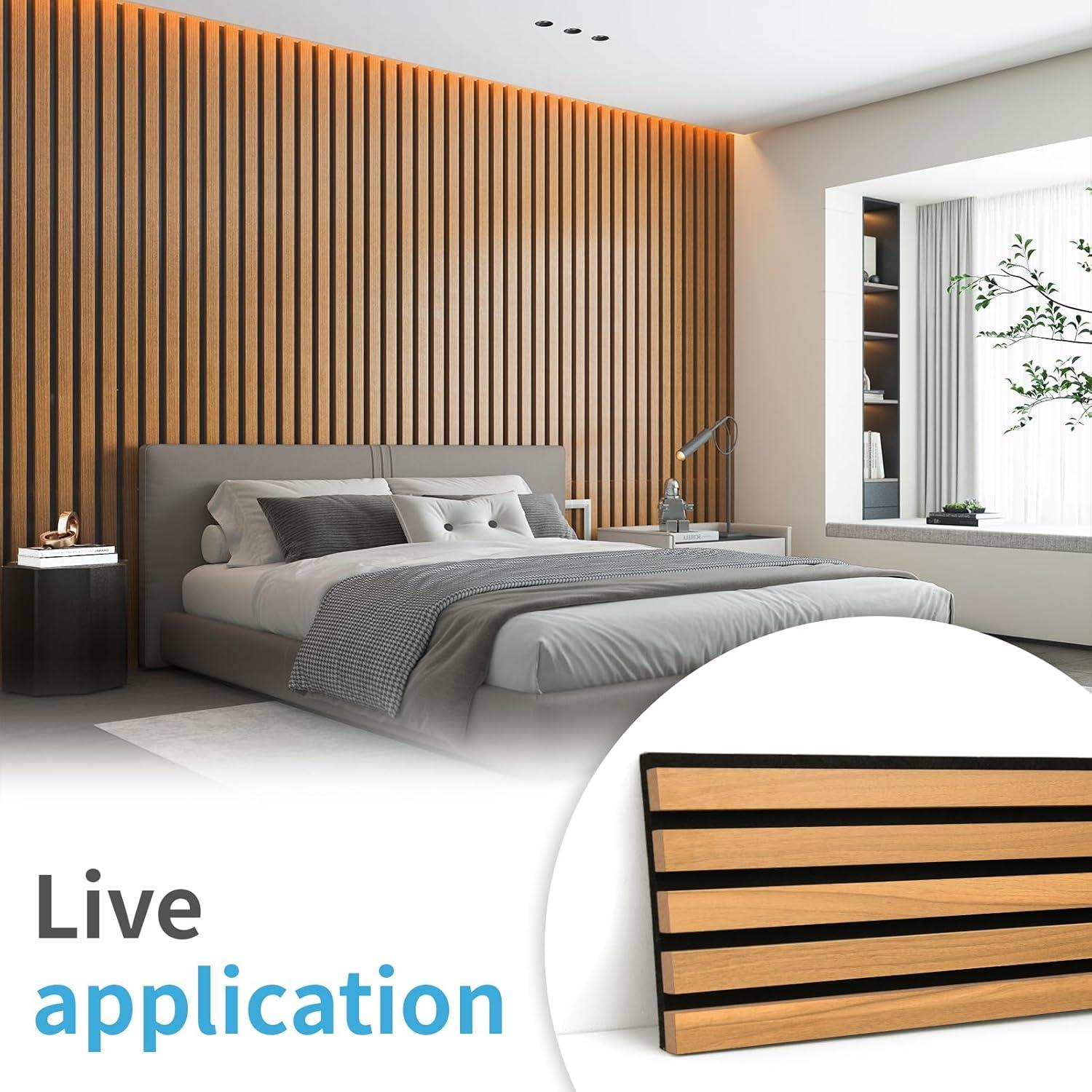 imageArt3d 4Pack 945 x 79 inch Acoustic Wood Slat Wall Panels for Interior Decor 3D Fluted Sound Absorbing Wood Paneling for Accent Wall Ceiling Kitchen Living Room Bedroom Office Warm TeakTeak