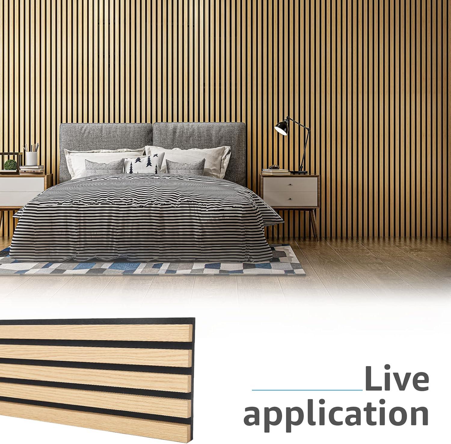 imageArt3d 4Pack 945 x 79 inch Acoustic Wood Slat Wall Panels for Interior Decor 3D Fluted Sound Absorbing Wood Paneling for Accent Wall Ceiling Kitchen Living Room Bedroom Office Warm TeakOak