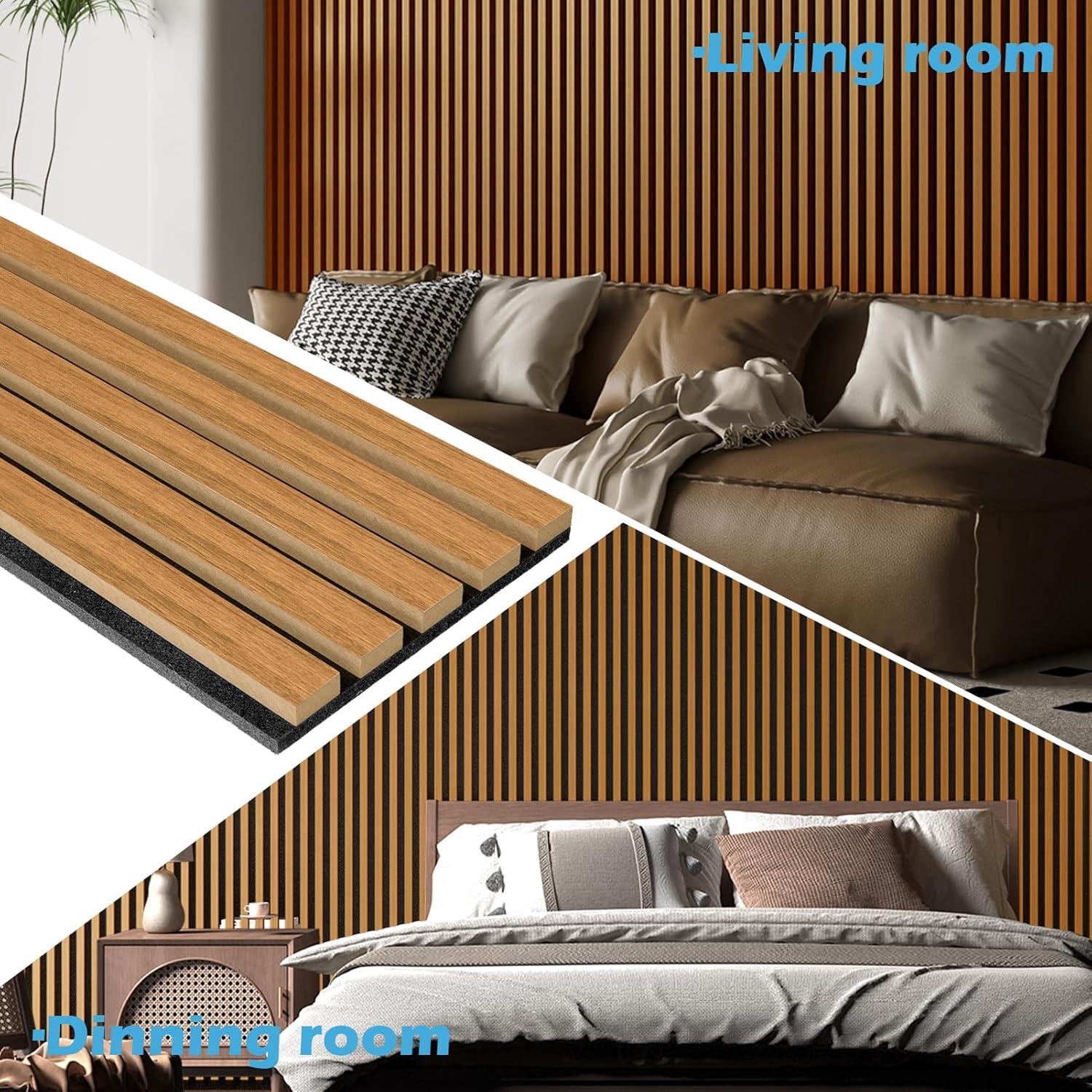 imageArt3d 4Pack 945 x 79 inch Acoustic Wood Slat Wall Panels for Interior Decor 3D Fluted Sound Absorbing Wood Paneling for Accent Wall Ceiling Kitchen Living Room Bedroom Office Warm TeakTeak