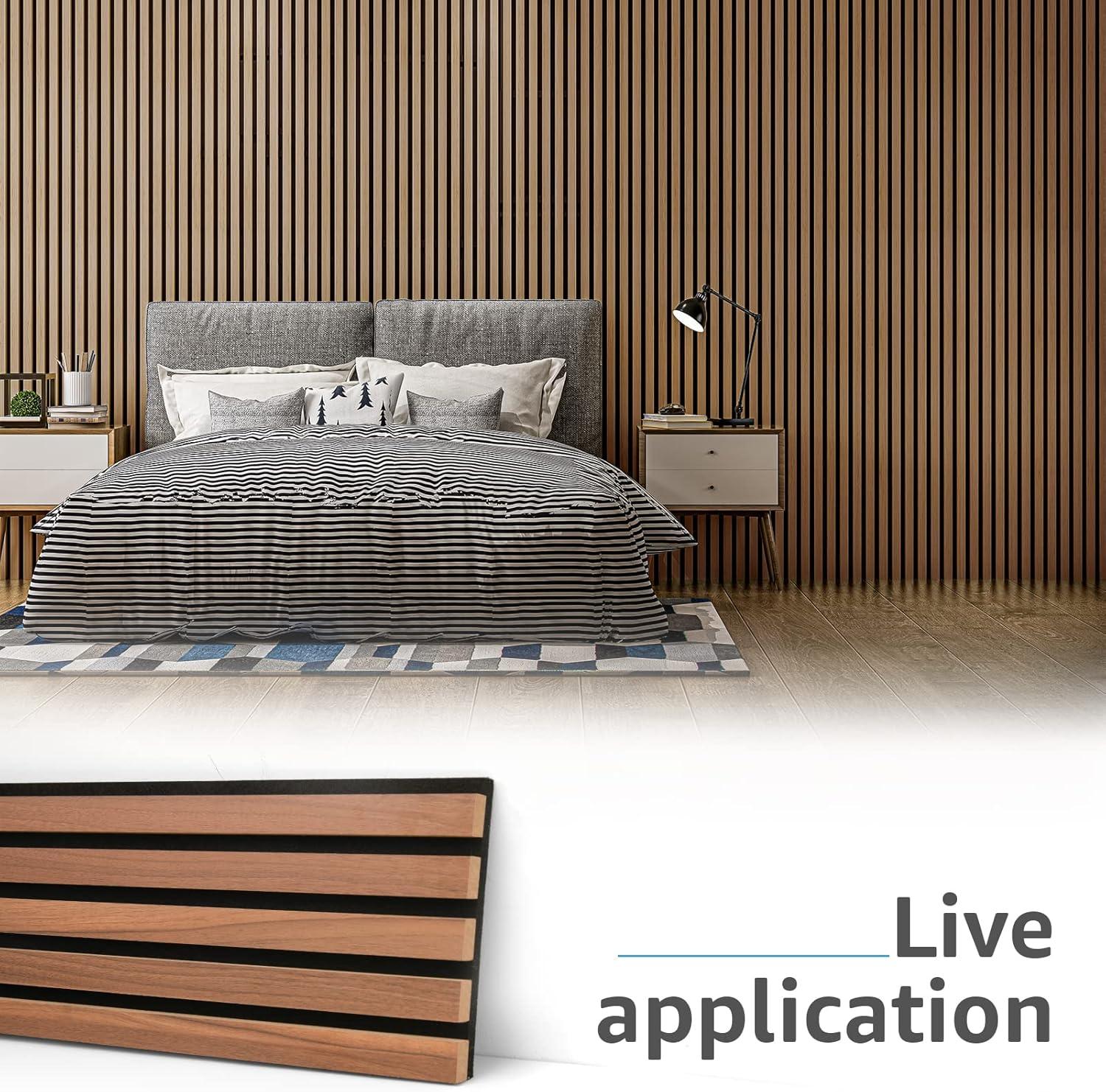 imageArt3d 4Pack 945 x 79 inch Acoustic Wood Slat Wall Panels for Interior Decor 3D Fluted Sound Absorbing Wood Paneling for Accent Wall Ceiling Kitchen Living Room Bedroom Office Warm TeakWalnut