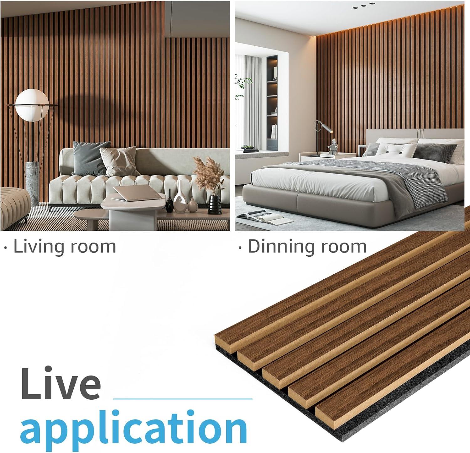 imageArt3d 4Pack 945 x 79 inch Acoustic Wood Slat Wall Panels for Interior Decor 3D Fluted Sound Absorbing Wood Paneling for Accent Wall Ceiling Kitchen Living Room Bedroom Office Warm TeakDark Walnut