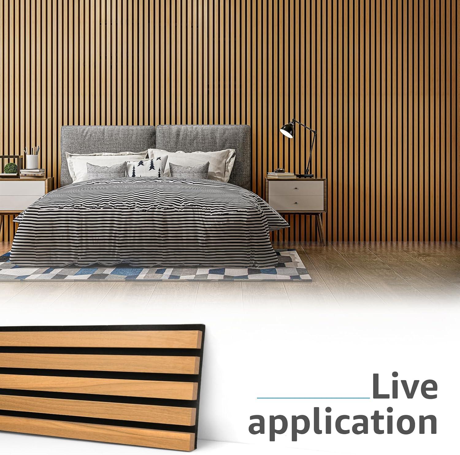 imageArt3d 4Pack 945 x 79 inch Acoustic Wood Slat Wall Panels for Interior Decor 3D Fluted Sound Absorbing Wood Paneling for Accent Wall Ceiling Kitchen Living Room Bedroom Office Warm TeakWarm Teak