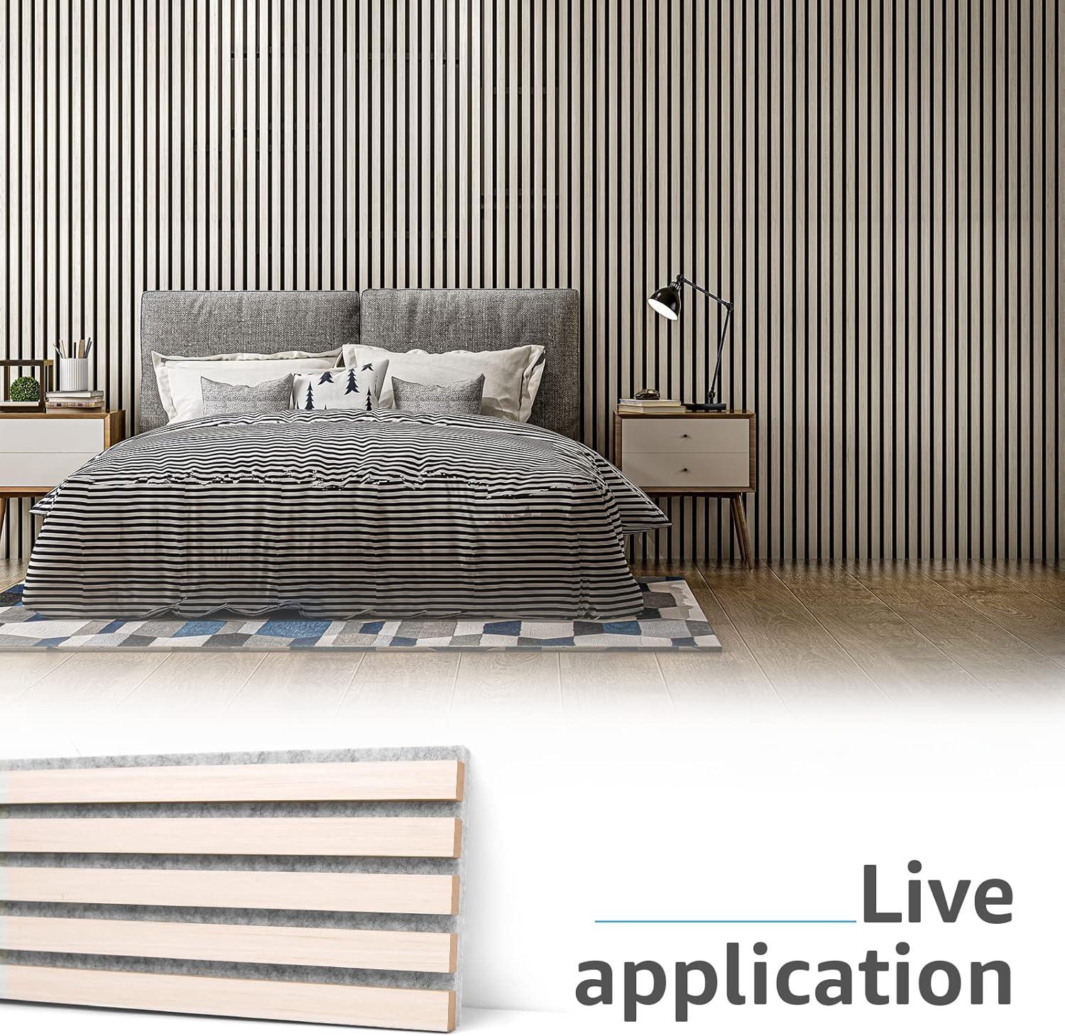 imageArt3d 4Pack 945 x 79 inch Acoustic Wood Slat Wall Panels for Interior Decor 3D Fluted Sound Absorbing Wood Paneling for Accent Wall Ceiling Kitchen Living Room Bedroom Office Warm TeakWhite Elm