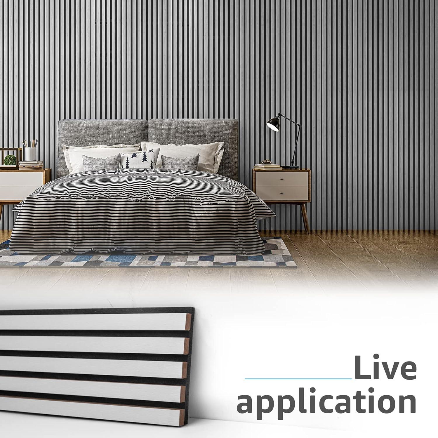 imageArt3d 4Pack 945 x 79 inch Acoustic Wood Slat Wall Panels for Interior Decor 3D Fluted Sound Absorbing Wood Paneling for Accent Wall Ceiling Kitchen Living Room Bedroom Office Warm TeakBrushed Silver