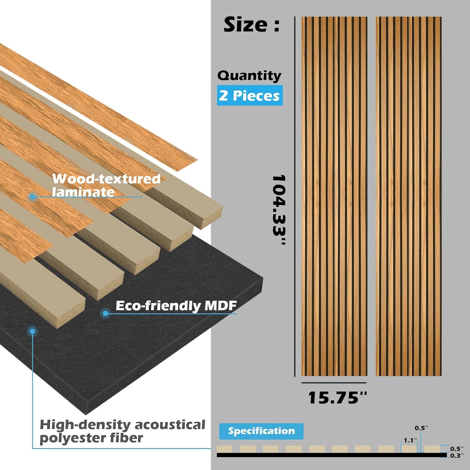 imageArt3d 4Pack 945 x 79 inch Acoustic Wood Slat Wall Panels for Interior Decor 3D Fluted Sound Absorbing Wood Paneling for Accent Wall Ceiling Kitchen Living Room Bedroom Office Warm TeakTeak