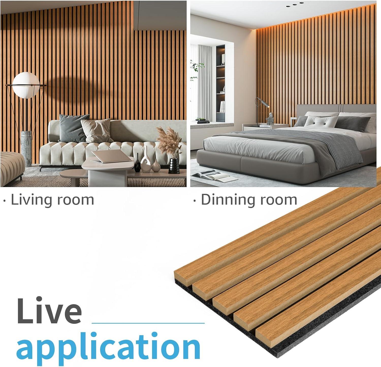 imageArt3d 4Pack 945 x 79 inch Acoustic Wood Slat Wall Panels for Interior Decor 3D Fluted Sound Absorbing Wood Paneling for Accent Wall Ceiling Kitchen Living Room Bedroom Office Warm TeakTeak
