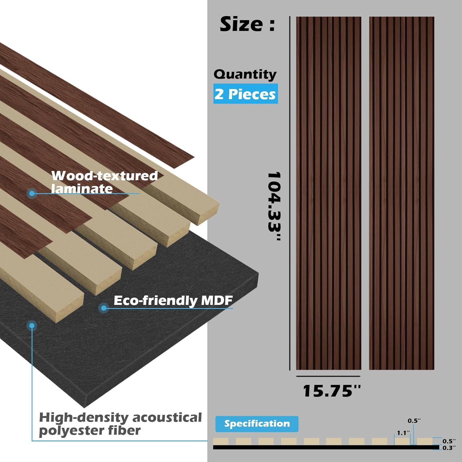imageArt3d 4Pack 945 x 79 inch Acoustic Wood Slat Wall Panels for Interior Decor 3D Fluted Sound Absorbing Wood Paneling for Accent Wall Ceiling Kitchen Living Room Bedroom Office Warm TeakDark Walnut
