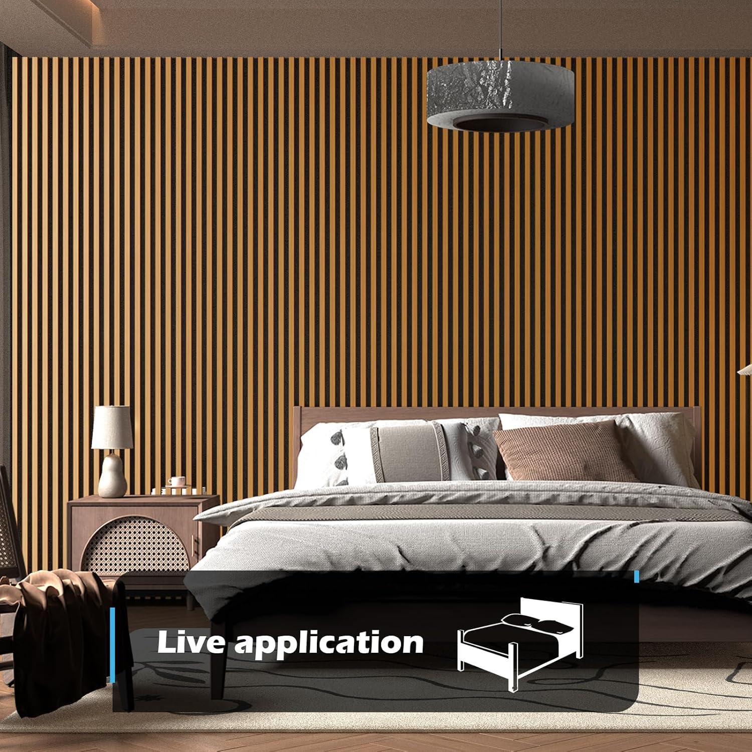 imageArt3d 4Pack 945 x 79 inch Acoustic Wood Slat Wall Panels for Interior Decor 3D Fluted Sound Absorbing Wood Paneling for Accent Wall Ceiling Kitchen Living Room Bedroom Office Warm TeakTeak