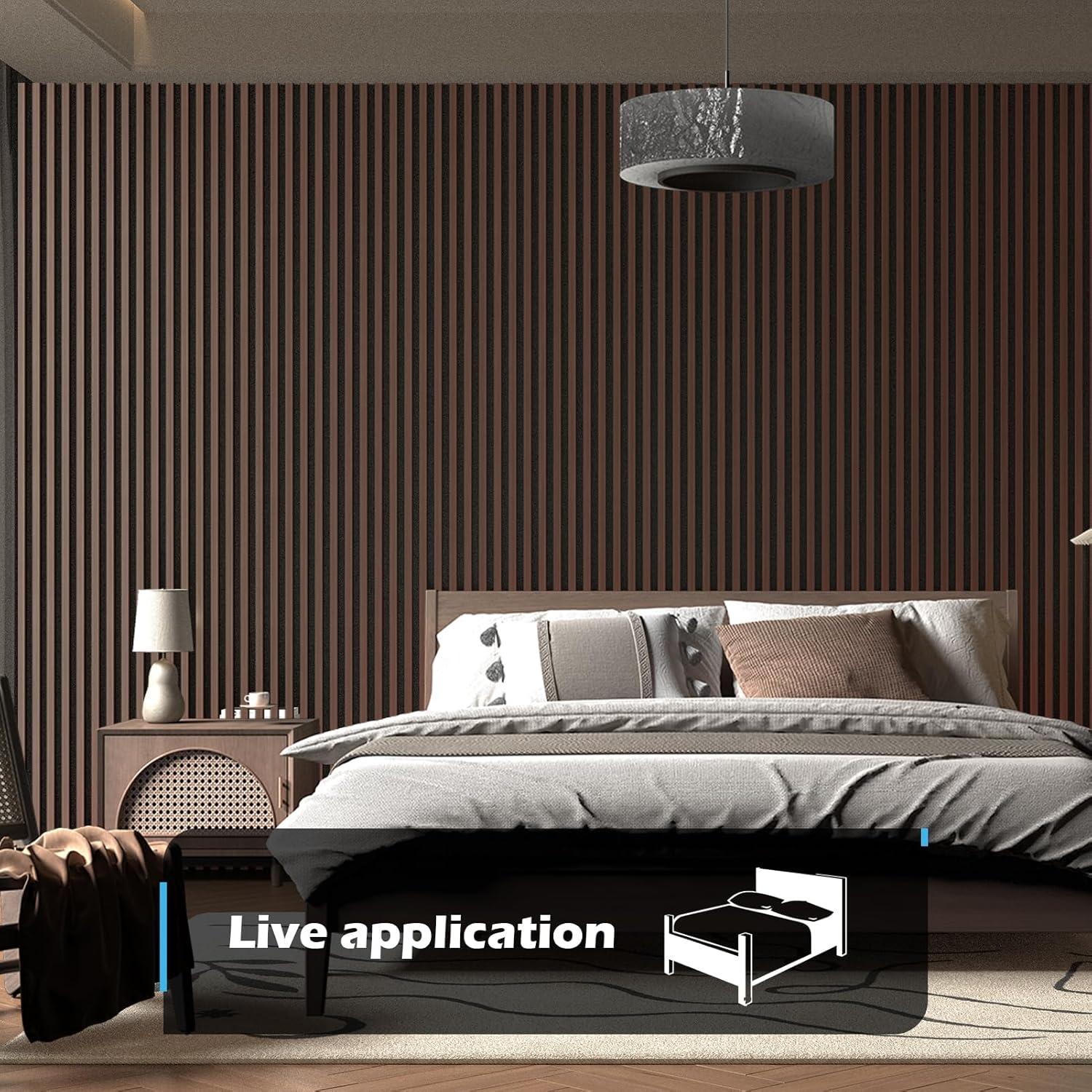 imageArt3d 4Pack 945 x 79 inch Acoustic Wood Slat Wall Panels for Interior Decor 3D Fluted Sound Absorbing Wood Paneling for Accent Wall Ceiling Kitchen Living Room Bedroom Office Warm TeakDark Walnut