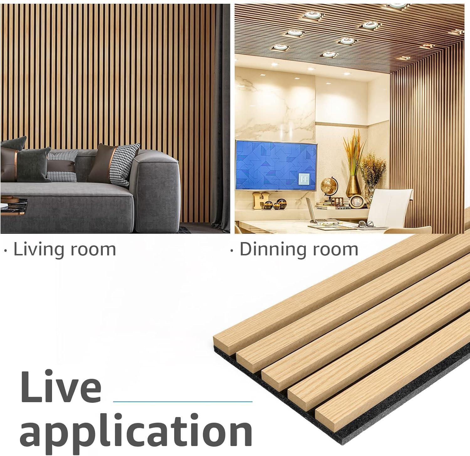 imageArt3d 4Pack 945 x 79 inch Acoustic Wood Slat Wall Panels for Interior Decor 3D Fluted Sound Absorbing Wood Paneling for Accent Wall Ceiling Kitchen Living Room Bedroom Office Warm TeakOak