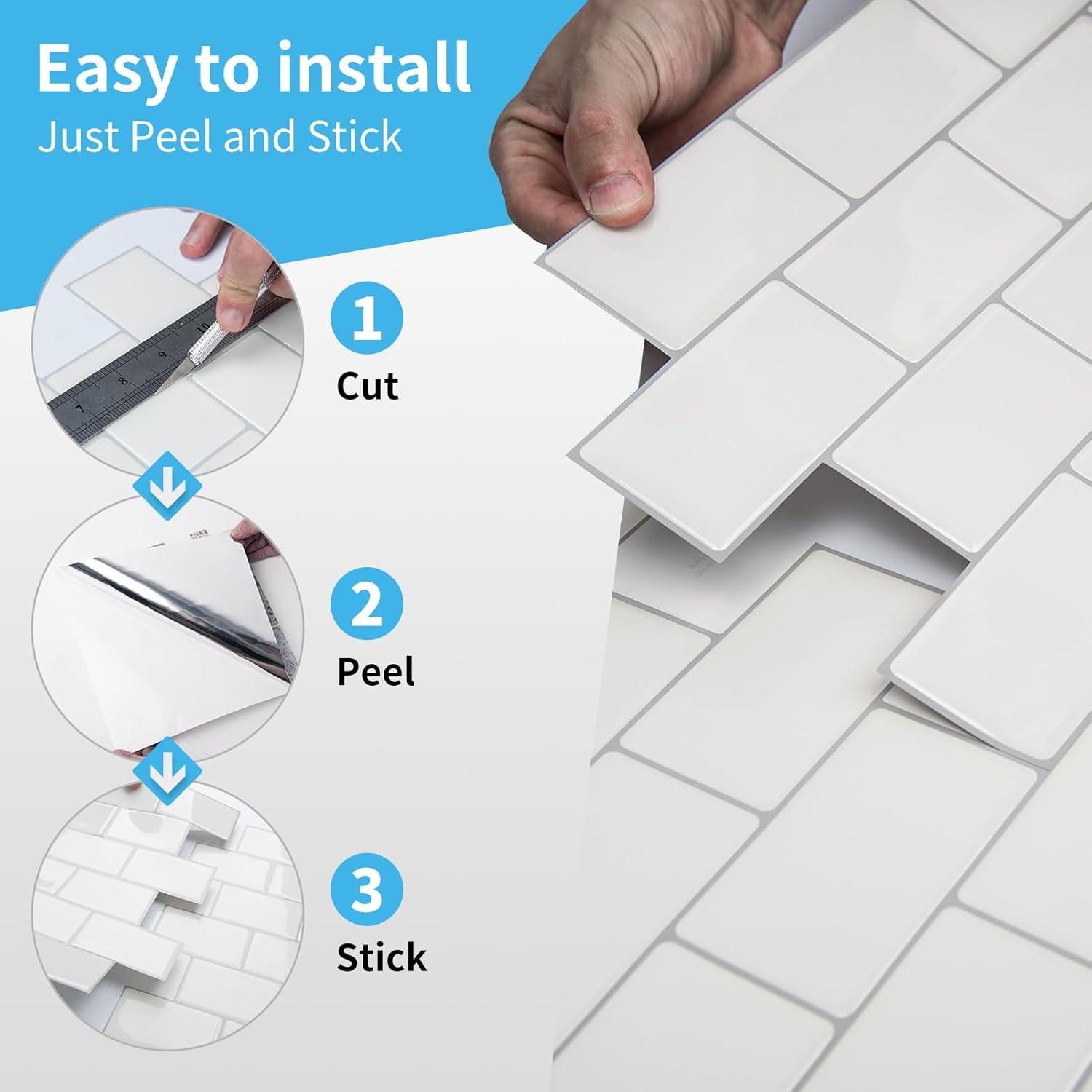 imageArt3d Backsplash Tile for Kitchen Peel and Stick 10Sheet Stick on Subway Tiles for Kitchem Bathroom Back Splashes 12quotx12quot Warm White with Gray Grout
