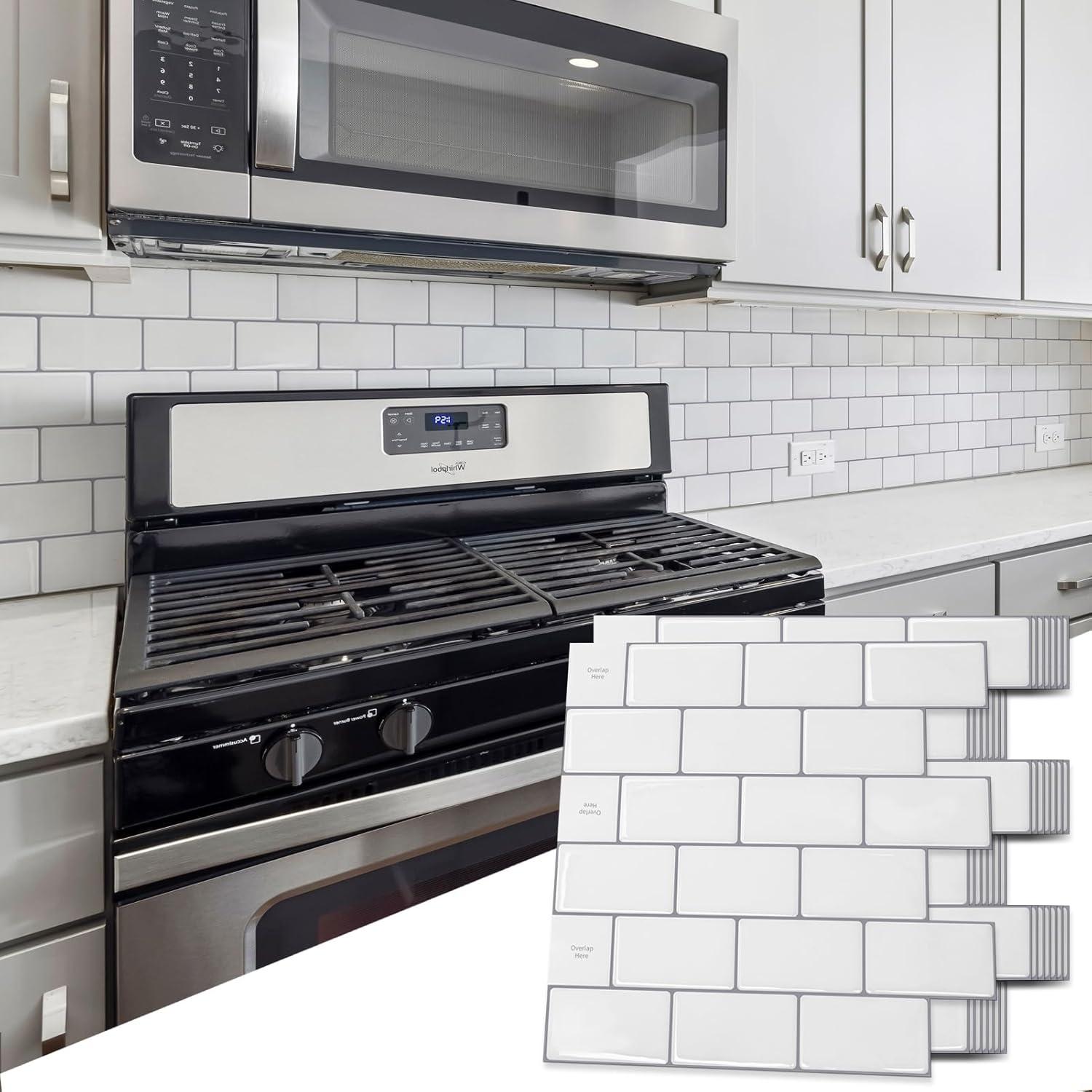 imageArt3d Backsplash Tile for Kitchen Peel and Stick 10Sheet Stick on Subway Tiles for Kitchem Bathroom Back Splashes 12quotx12quot Warm White with Gray Grout