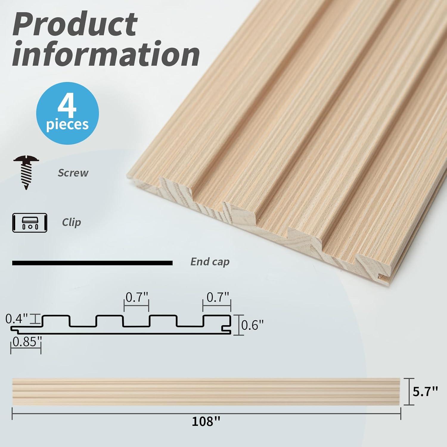imageArt3d Slat Wood Wall Paneling for Interior and Ceiling Decoration  Pack of 4pcs  1pc EndTrim Size 108 x 57in OakAshtree