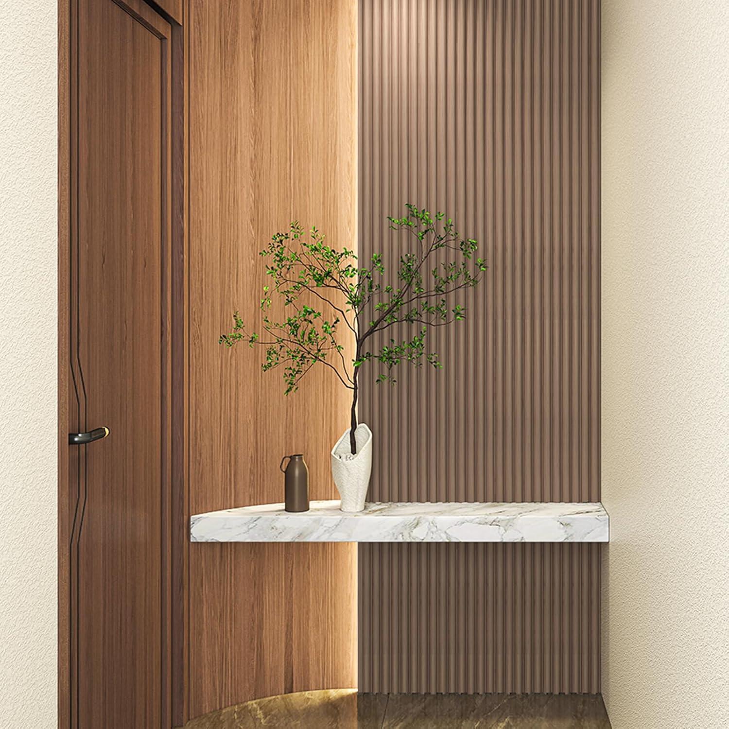 imageArt3d Slat Wood Wall Paneling for Interior and Ceiling Decoration  Pack of 4pcs  1pc EndTrim Size 108 x 57in OakBeaded Ashtree